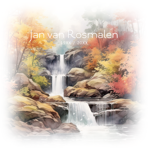 Rouwkaart thema natuur bos, landschap met waterval