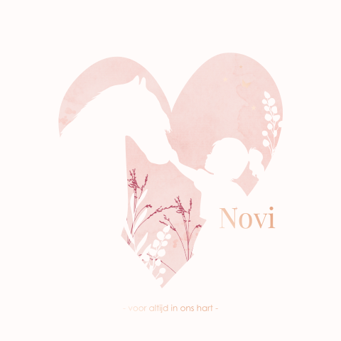 Rouwkaart kind met hart en silhouet met pony en meisje