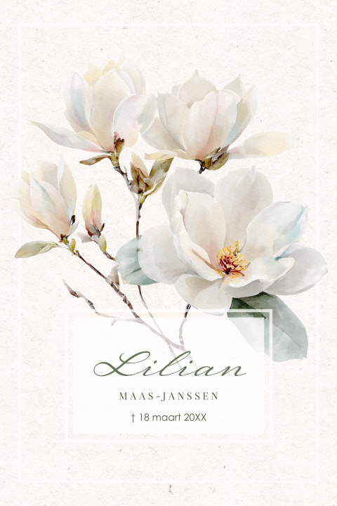 Rouwkaarten met bloemen de magnolia in zachte warme tonen