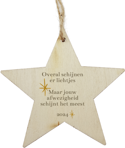 Houten kersthanger ster - Overal schijnen er lichtjes