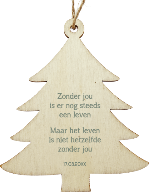 Houten kersthanger kerstboom met persoonlijke tekst - Zonder Jou