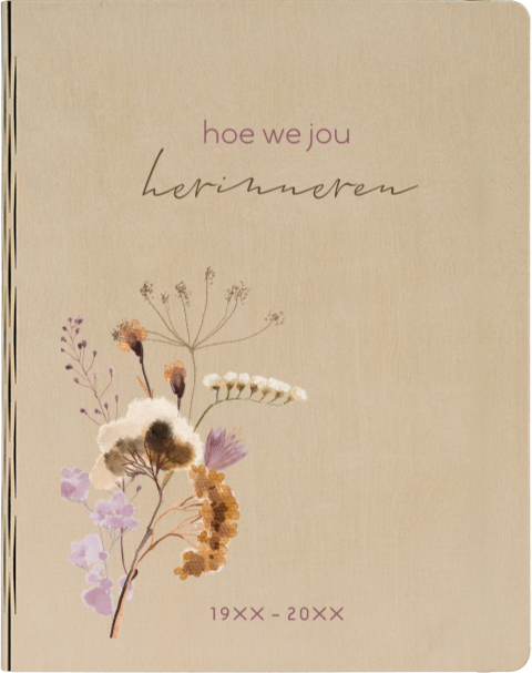 Houten condoleance omslag met herfst veldbloemen