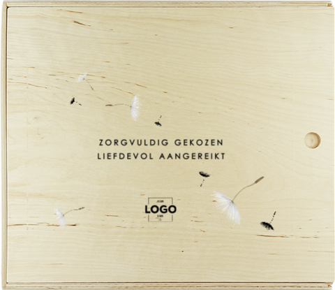 Houten bewaarbox met schuifdeksel - paardenbloempluisjes