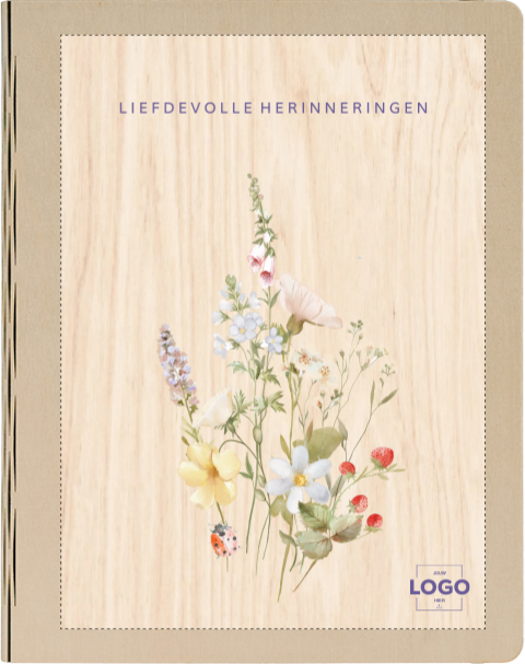 Houten condoleance omslag bloemen - personaliseer eenvoudig