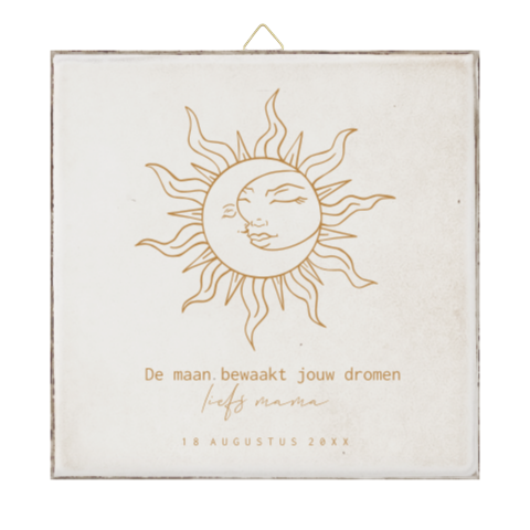 Keramiek tegeltje maan en zon met lieve woorden