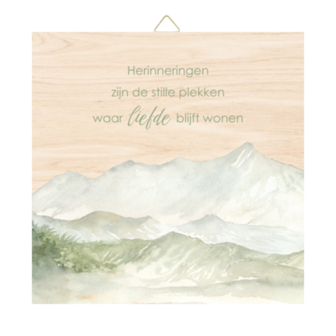 Houten herinneringstegel - berglandschap met gedicht