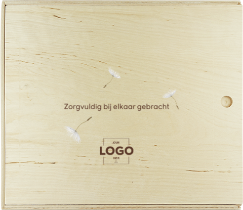 Houten bewaarbox met paardenbloempluisjes - personaliseerbaar