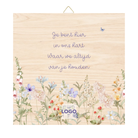 Wanddecoratie houten tegel veldbloemen - herinneren