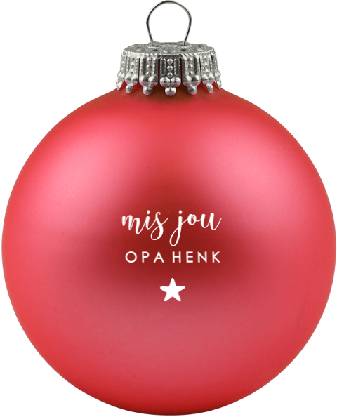 Rode kerstbal met tekst Mis jou, sterretjes en naam