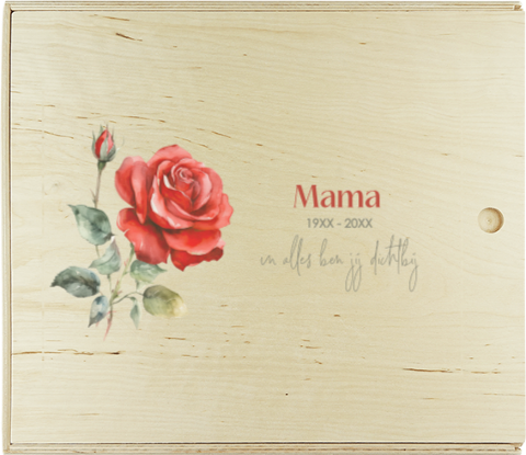 Memorybox mama met rode roos – houten schuifdeksel