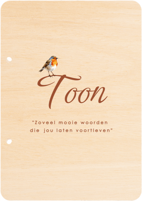 Houten bewaarbundel met roodborstje | Mooie woorden laten voortleven