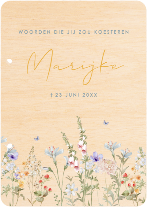 Houten bewaarbundel met veldbloemen | Woorden die jij zou koesteren