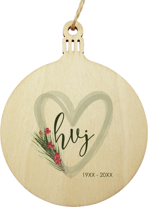 Houten kersthanger kerstbal met kersttak hou van jou