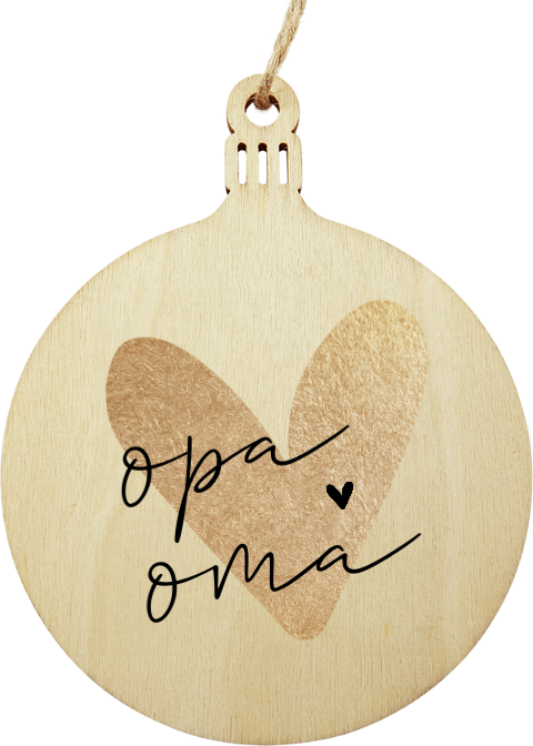 Kerstbal houten hanger met gouden hart opa en oma