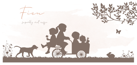 geboortekaartjes silhouette bakfiets met kinderen en takjes