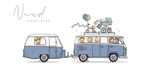 geboortekaartjes vw busje caravan warm blauw