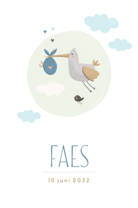 geboortekaartjes jongen mooie potloodtekening ooievaar baby wolk