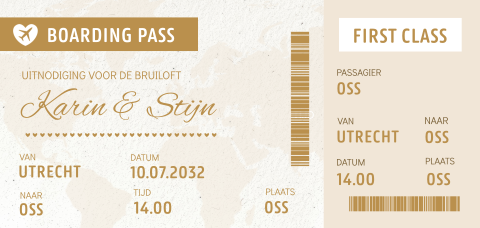 Trouwkaart ticket met wereldkaart