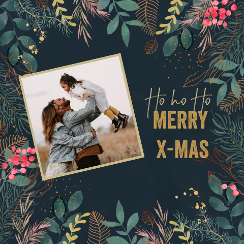 Kerstkaart donker takjes met foto
