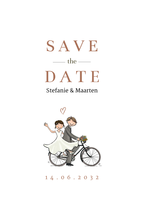Save the date kaart fiets met bruidspaar