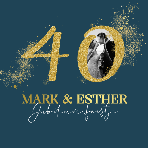 Jubileumkaart 40 jaar getrouwd goudglitters