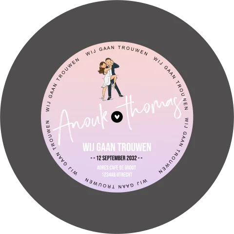 Ronde trouwkaart uitnodiging met teksten