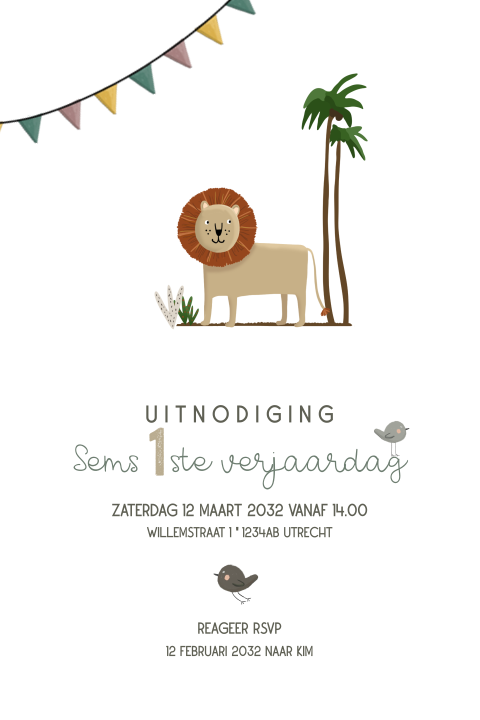 Uitnodiging kinderfeestje leeuw met vlag