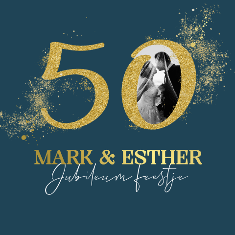 Jubileumkaart 50 jaar getrouwd goudglitters