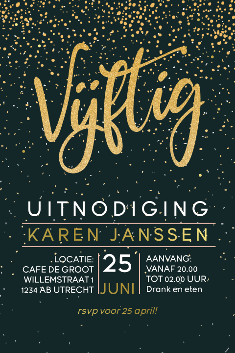 Uitnodiging vijftig jaar goudlook met folie