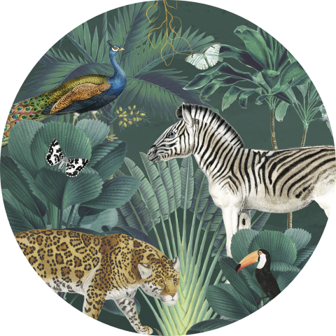 Behangcirkel jungle met pauw