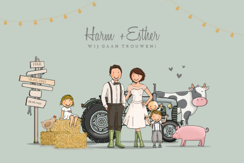 Trouwkaart boerderij met kinderen
