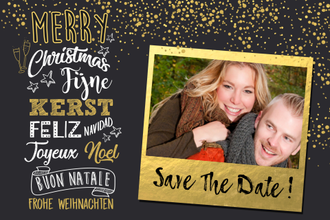 Kerstkaart save the date goudlook met zwart