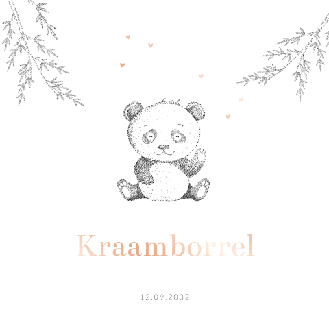 Kraamkaart lijntekening pandabeer hartjes