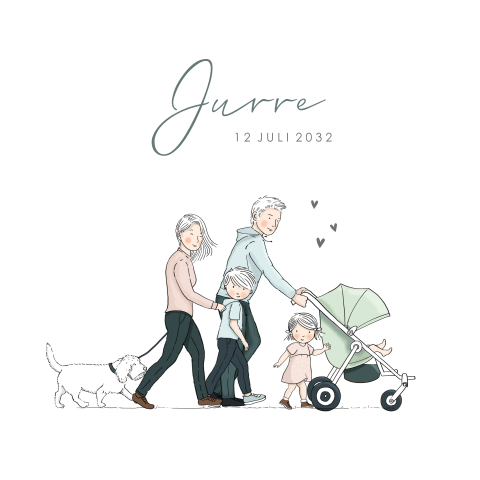 Geboortekaartje ouders met buggy en baby jongen