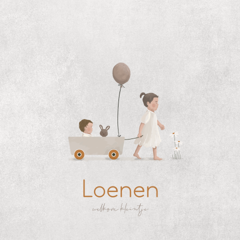 Geboortekaartje baby jongen met grote zus met kar