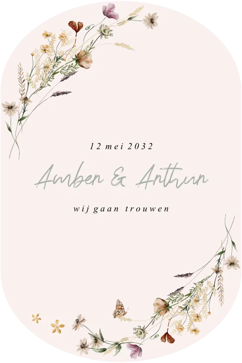 Trouwkaart stansvorm droogbloemen