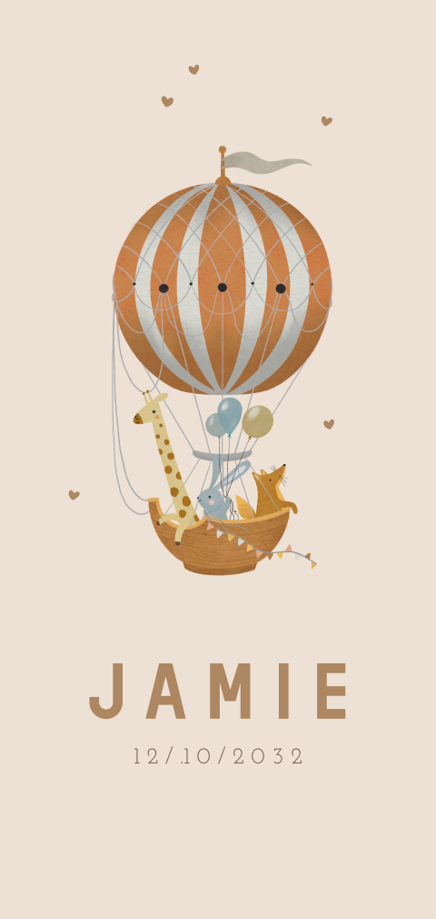 Geboortekaartje neutral luchtballon met dieren