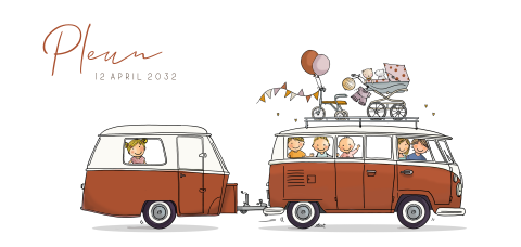 geboortekaartjes vw busje caravan rood