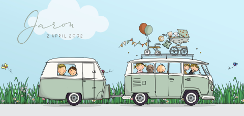 geboortekaartjes vw busje caravan groen