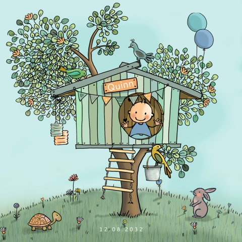 geboortekaartjes jongen boomhut met vogels