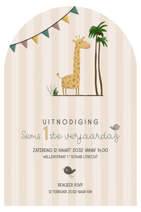 Uitnodiging kinderfeestje giraf met vlag
