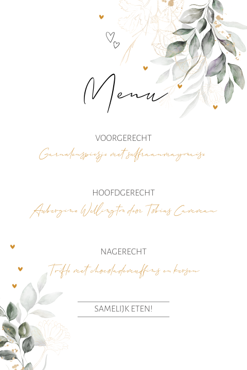 Menukaart takjes en hartjes watercolor