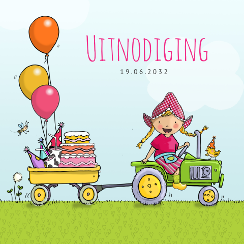 Uitnodiging boerderijfeestje Fien op tractor