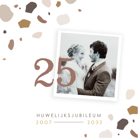 Uitnodiging terrazzo bruin grijs met foto