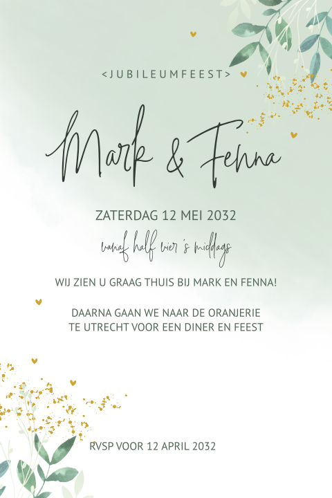Jubileumkaart watercolor takjes goudlook glitters