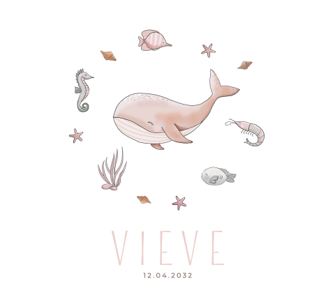 Geboortekaartje meisje walvis getekend