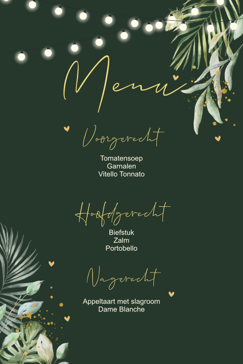 Menukaart priklampjes met groene takjes