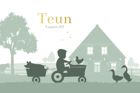 geboortekaartje jongen boerderij tractor varken