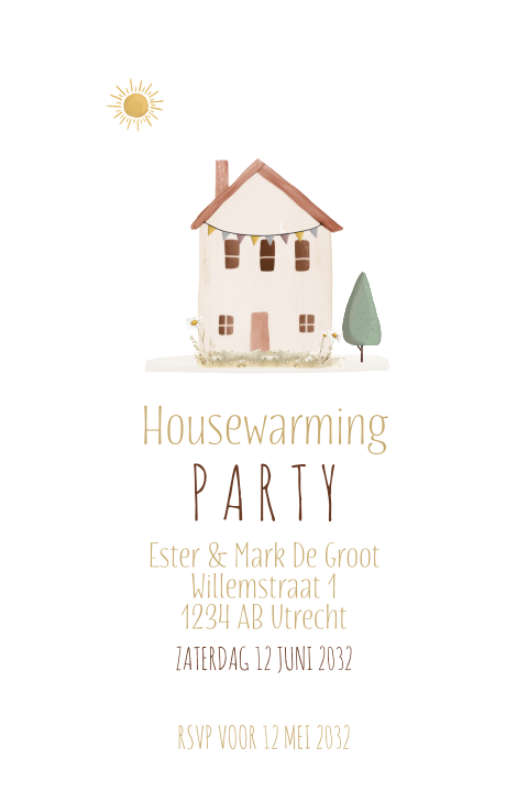 Uitnodiging housewarming huisje in watercolor