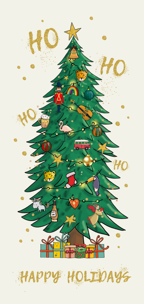 Kerstkaart kerstboom lang en leuke teksten